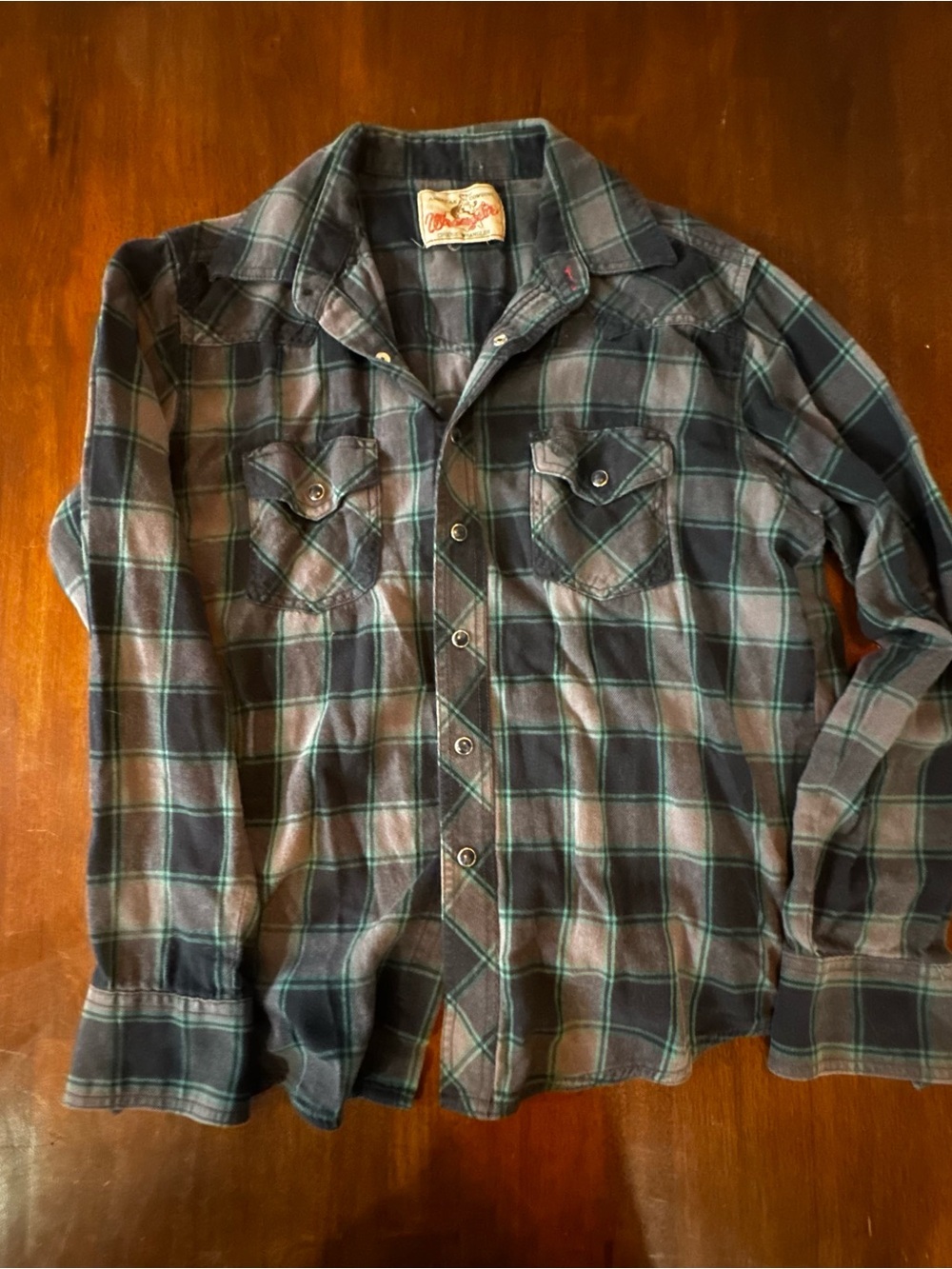 Wrangler Women's Plaid Button-Down Shirt in Navy, Gray, Teal